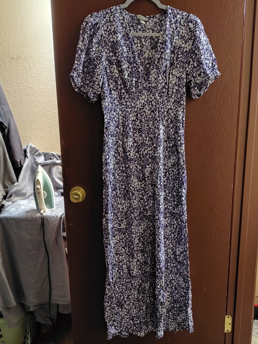 Floral V-Neck Maxi Dress in Navy and White